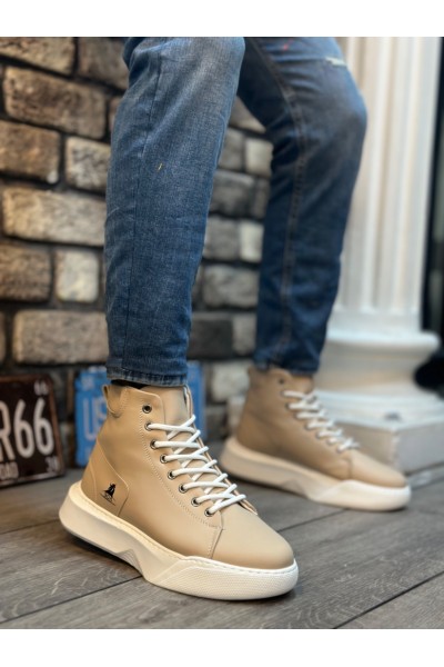 BA0155 Bağcıklı Erkek Yüksek Taban Krem Beyaz Taban Spor Bot BA0155 Bağcıklı Erkek Yüksek Taban Krem Beyaz Taban Spor Bot
