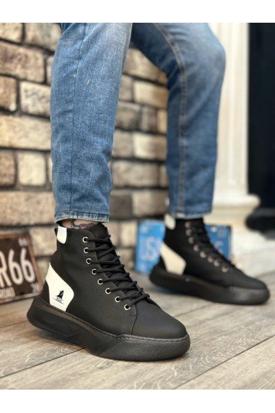 BA0155 Bağcıklı Erkek Yüksek Taban Siyah Beyaz Spor Bot BA0155 Bağcıklı Erkek Yüksek Taban Siyah Beyaz Spor Bot