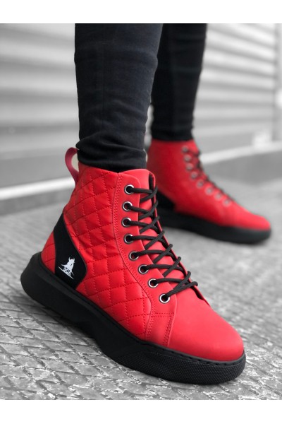 BA0159 Bağcıklı Kırmızı Kapitone Erkek Yüksek Taban Spor Bot BA0159 Bağcıklı Kırmızı Kapitone Erkek Yüksek Taban Spor Bot