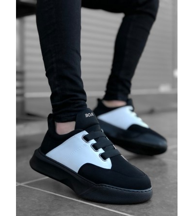 BA0160 Bantlı Erkek Yüksek Taban Siyah Beyaz Siyah Taban Spor Ayakkabı