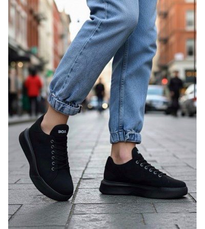 BA0161 Bağcıklı Erkek Yüksek Taban Siyah Spor Ayakkabı