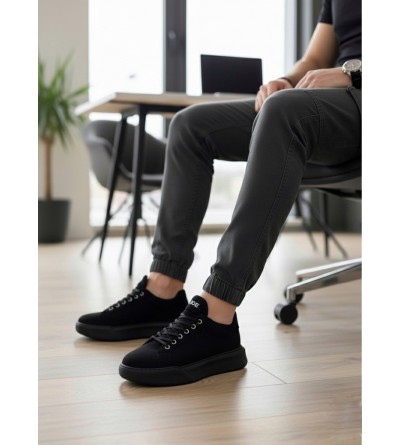 BA0161 Bağcıklı Erkek Yüksek Taban Siyah Spor Ayakkabı