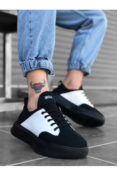 BA0163 Bağcıklı Erkek Yüksek Taban Siyah Beyaz Spor Ayakkabı BA0163 Bağcıklı Erkek Yüksek Taban Siyah Beyaz Spor Ayakkabı