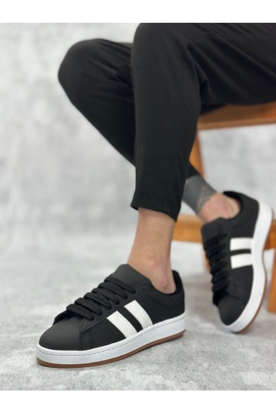 BA0235 BOA İki Çizgili Siyah Cilt Erkek Günlük Ayakkabı BA0235 BOA İki Çizgili Siyah Cilt Erkek Günlük Ayakkabı