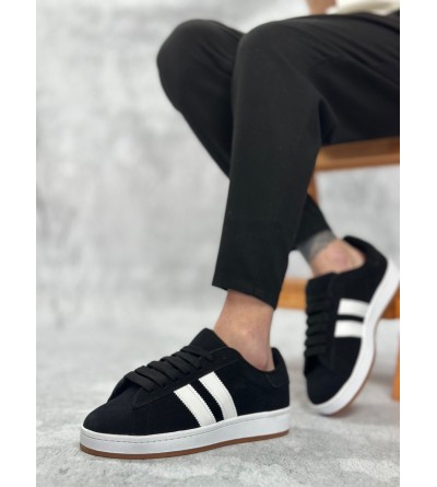 BA0235 BOA İki Çizgili Siyah Süet Erkek Günlük Ayakkabı BA0235 BOA İki Çizgili Siyah Süet Erkek Günlük Ayakkabı