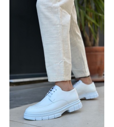 BA0237 Bağcıklı Rugan Klasik Yüksek Taban Beyaz Casual Erkek Ayakkabı