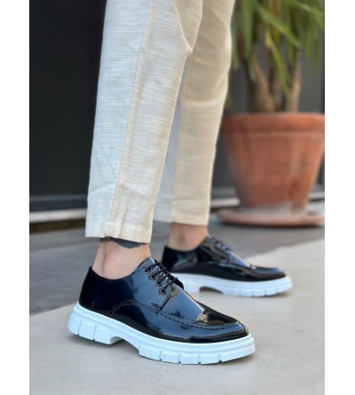 BA0237 Bağcıklı Rugan Klasik Yüksek Taban Siyah Casual Erkek Ayakkabı