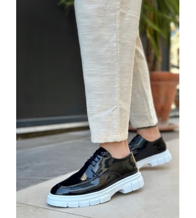 BA0237 Bağcıklı Rugan Klasik Yüksek Taban Siyah Casual Erkek Ayakkabı