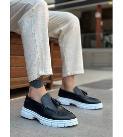 BA0240 Yüksek Taban Klasik Parlak Püsküllü Cilt Siyah Erkek Ayakkabı	