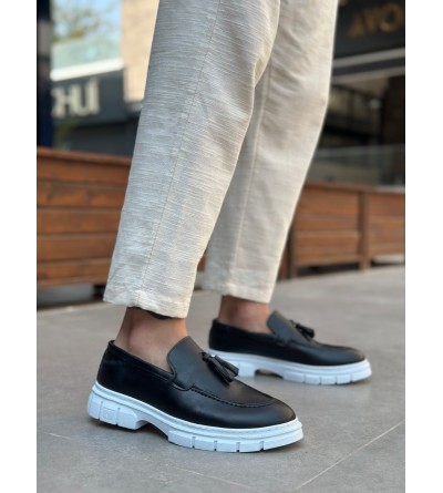 BA0240 Yüksek Taban Klasik Parlak Püsküllü Cilt Siyah Erkek Ayakkabı	