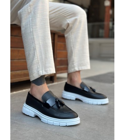 BA0240 Yüksek Taban Klasik Parlak Püsküllü Siyah Erkek Ayakkabı 