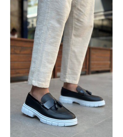 BA0240 Yüksek Taban Klasik Parlak Püsküllü Siyah Erkek Ayakkabı 