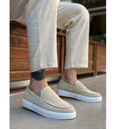 BA0241 Bağcıksız Yüksek Taban Bej Süet Erkek Ayakkabı