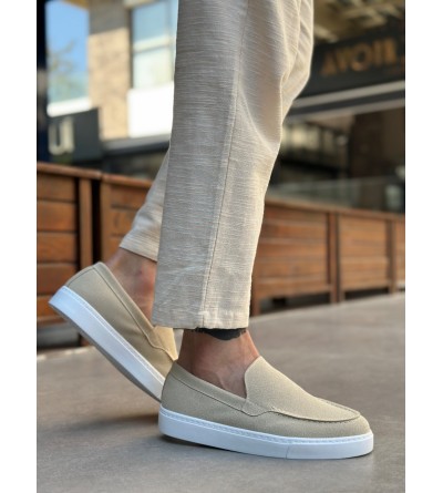 BA0241 Bağcıksız Yüksek Taban Bej Süet Erkek Ayakkabı