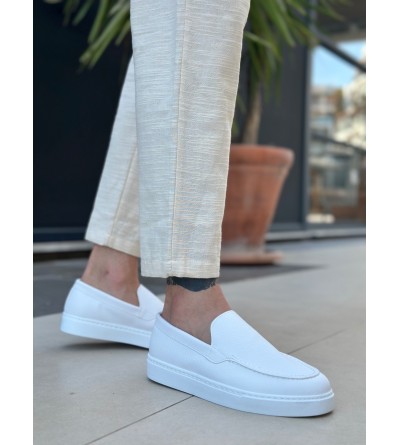 BA0241 Bağcıksız Yüksek Taban Beyaz Cilt Erkek Ayakkabı