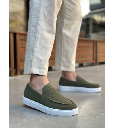 BA0241 Bağcıksız Yüksek Taban Haki Süet Erkek Ayakkabı