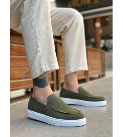 BA0241 Bağcıksız Yüksek Taban Haki Süet Erkek Ayakkabı