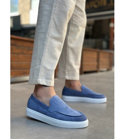 BA0241 Bağcıksız Yüksek Taban Mavi Süet Erkek Ayakkabı