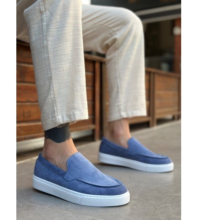 BA0241 Bağcıksız Yüksek Taban Mavi Süet Erkek Ayakkabı