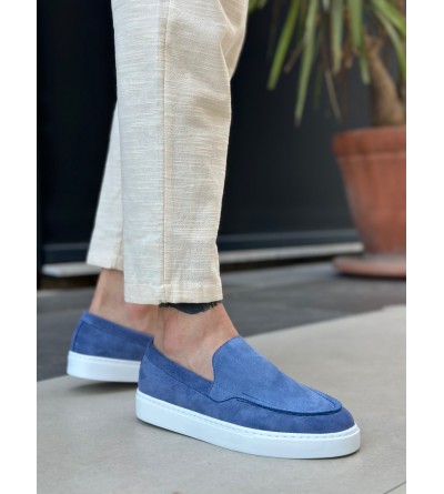 BA0241 Bağcıksız Yüksek Taban Mavi Süet Erkek Ayakkabı