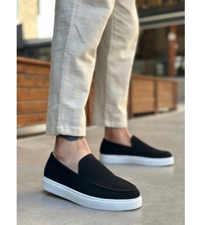 BA0241 Bağcıksız Yüksek Taban Siyah Süet Erkek Ayakkabı