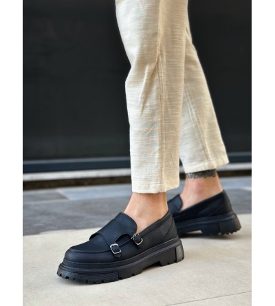 BA0242 Tokalı Klasik Yüksek Siyah Taban Erkek Ayakkabı