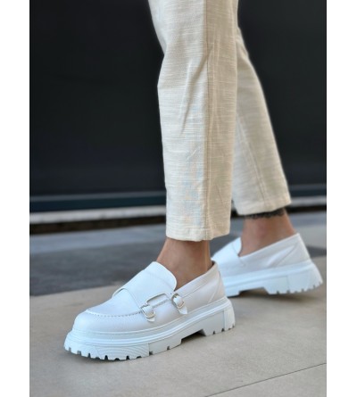 BA0242 Tokalı Klasik Yüksek Taban Beyaz Erkek Ayakkabı