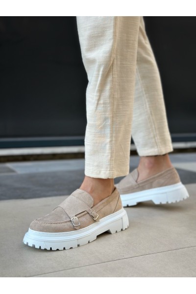 BA0242 Tokalı Klasik Yüksek Taban Krem Süet Erkek Ayakkabı