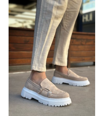 BA0242 Tokalı Klasik Yüksek Taban Krem Süet Erkek Ayakkabı