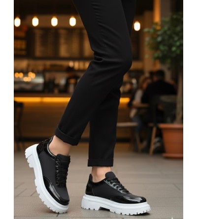 BA0243 Bağcıklı Rugan Paraşüt Detaylı Yüksek Taban Siyah Erkek Ayakkabı