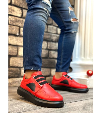 BA0302 Boa Kalın Taban Bağcıksız Tarz Casual Kırmızı Siyah Erkek Ayakkabı BA0302 Boa Kalın Taban Bağcıksız Tarz Casual Kırmızı Siyah Erkek Ayakkabı