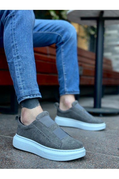 BA0307 BOA Kalın Süet Yüksek Taban Çift Bant Gri Erkek Ayakkabı