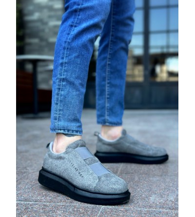 BA0307 BOA Kalın Süet Yüksek Taban Çift Bant Gri Siyah Erkek Ayakkabı