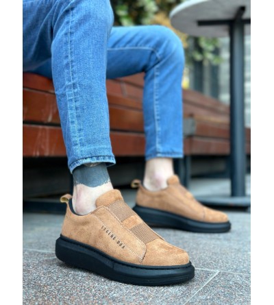 BA0307 BOA Kalın Süet Yüksek Taban Çift Bant Taba Siyah Erkek Ayakkabı