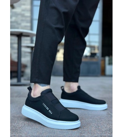 BA0307 BOA Kalın Yüksek Taban Çift Bant Siyah Beyaz Erkek Ayakkabı