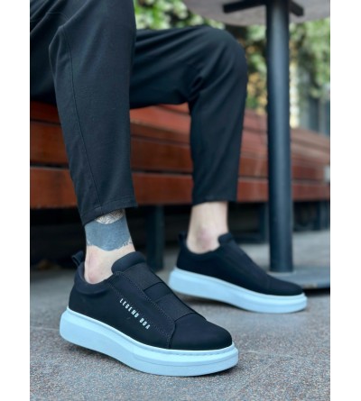 BA0307 BOA Kalın Yüksek Taban Çift Bant Siyah Beyaz Erkek Ayakkabı