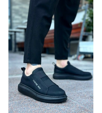 BA0307 BOA Kalın Yüksek Taban Çift Bant Siyah Erkek Ayakkabı