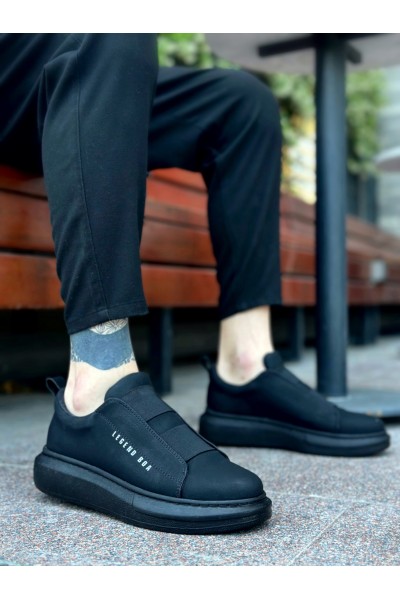 BA0307 BOA Kalın Yüksek Taban Çift Bant Siyah Erkek Ayakkabı