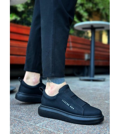 BA0307 BOA Kalın Yüksek Taban Çift Bant Siyah Erkek Ayakkabı