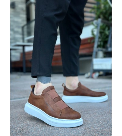 BA0307 BOA Kalın Yüksek Taban Çift Bant Taba Beyaz Erkek Ayakkabı