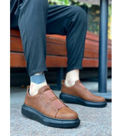 BA0307 BOA Kalın Yüksek Taban Çift Bant Taba Siyah Erkek Ayakkabı