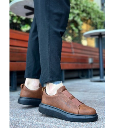 BA0307 BOA Kalın Yüksek Taban Çift Bant Taba Siyah Erkek Ayakkabı