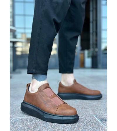 BA0307 BOA Kalın Yüksek Taban Çift Bant Taba Siyah Erkek Ayakkabı