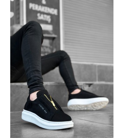 BA0310 BOA Kalın Süet Yüksek Taban Fermuarlı Siyah Beyaz Erkek Ayakkabı BA0310 BOA Kalın Süet Yüksek Taban Fermuarlı Siyah Beyaz Erkek Ayakkabı