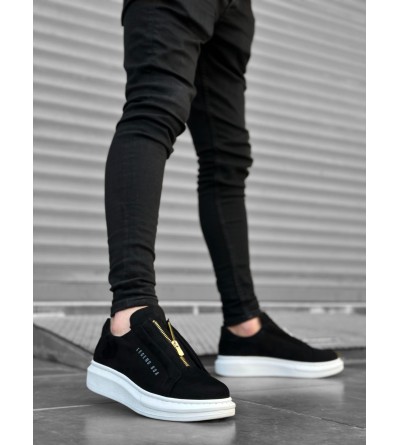 BA0310 BOA Kalın Süet Yüksek Taban Fermuarlı Siyah Beyaz Erkek Ayakkabı BA0310 BOA Kalın Süet Yüksek Taban Fermuarlı Siyah Beyaz Erkek Ayakkabı