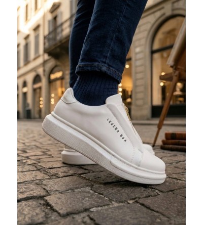 BA0310 BOA Kalın Yüksek Taban Fermuarlı Beyaz Erkek Ayakkabı