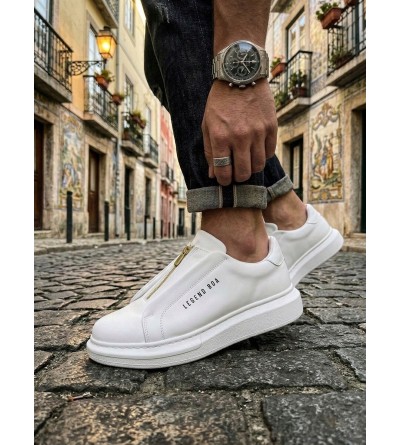 BA0310 BOA Kalın Yüksek Taban Fermuarlı Beyaz Erkek Ayakkabı