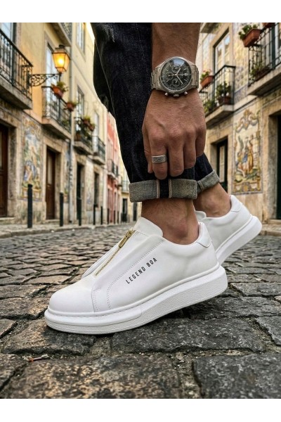 BA0310 BOA Kalın Yüksek Taban Fermuarlı Beyaz Erkek Ayakkabı