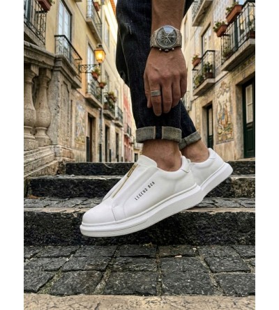 BA0310 BOA Kalın Yüksek Taban Fermuarlı Beyaz Erkek Ayakkabı