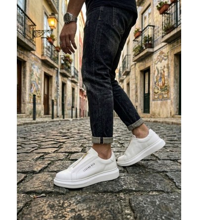 BA0310 BOA Kalın Yüksek Taban Fermuarlı Beyaz Erkek Ayakkabı